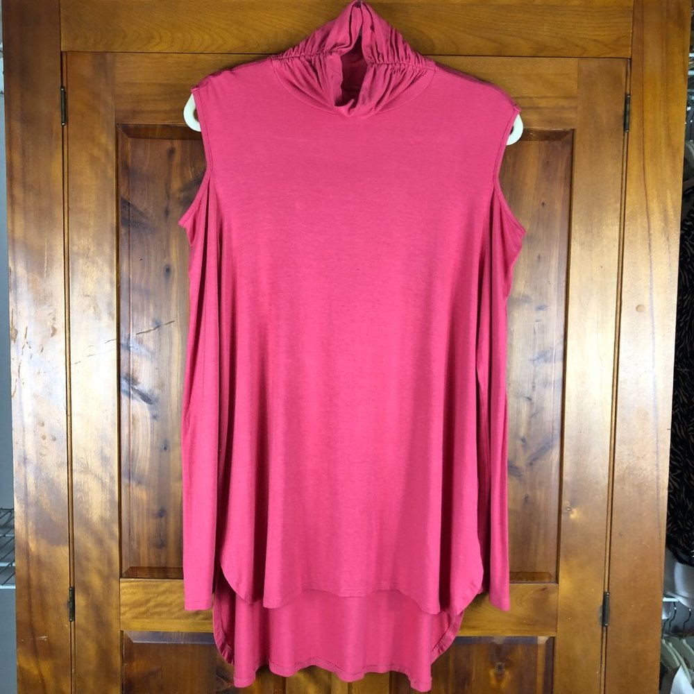 Soft Surroundings Coral Cold Shoulder Hi/Low Tunic Top Comfy Athleisure Lounge